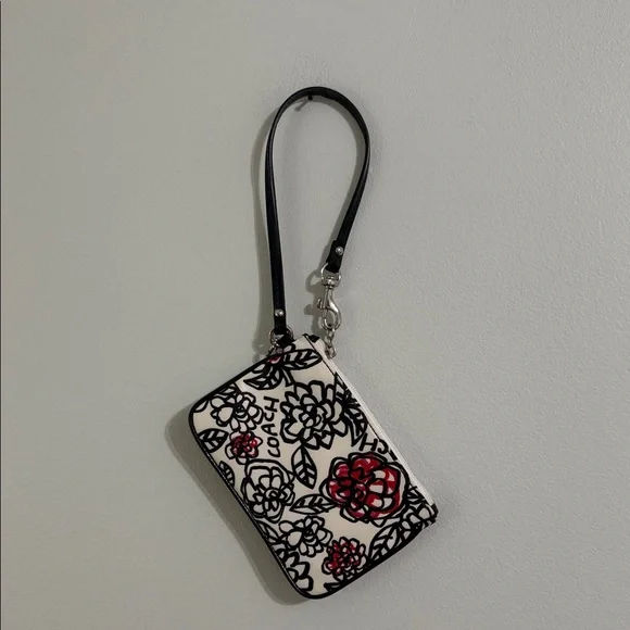 Coach Black and Red Floral Wristlet - Picture 1 of 4